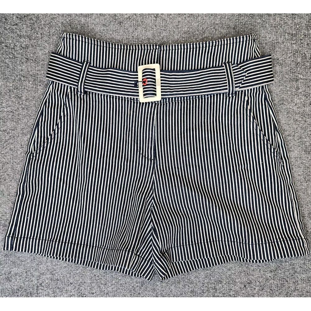 Anthropologie Ett Twa Shorts High Rise Stripe Denim‎ Matching Belt Size 8